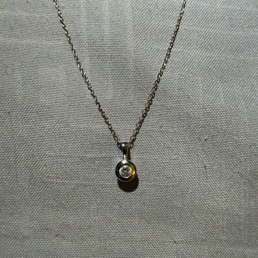 14K White gold Pendant Necklace with Clear Stone - Women's Jewelry